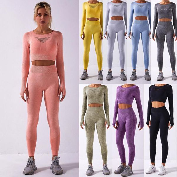 

yoga outfit seamless women set sport gym suits running clothes fitness long sleeve high waist leggings clothing