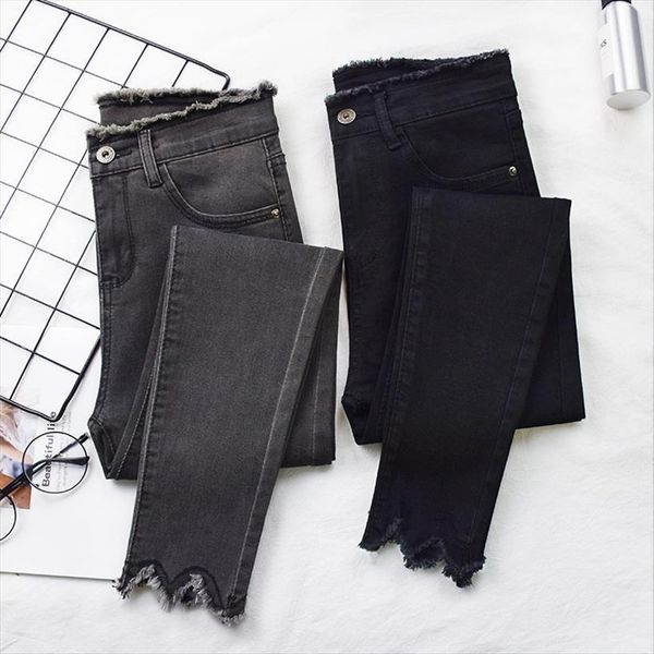 

high elastic stretch washed denim womens jeans skinny ankle pencil pants streetwear trousers, Blue