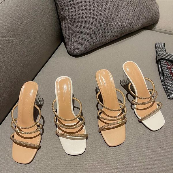 

fashion new flip flops square toe designer slippers women summer shoes women slides mules high heels outdoor sandals 2021, Black