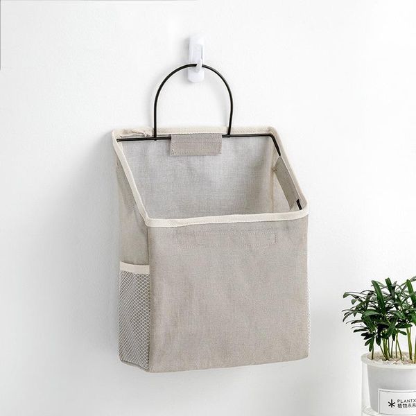 

storage bags cotton linen wall-mounted bag wall hanging bedside organizer book magazine mobile phone holder