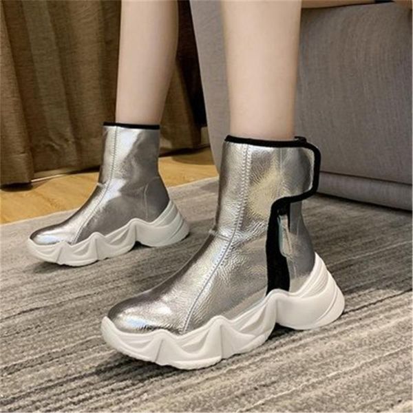 

boots snow 2021 women's sneakers winter thick sole platform ankle thicken plush warm cotton shoes plus 35-43 silver, Black