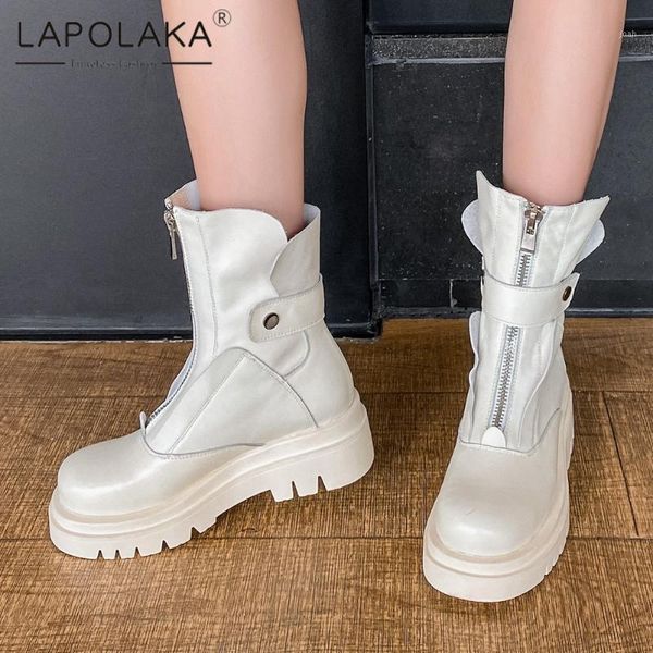 

boots lapolaka 2021 arrivals platform non slip zip ankle boot women shoes comfy genuine leather trendy luxury booties ladies1, Black