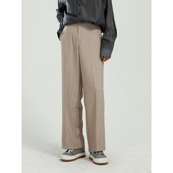 

new male streetwear vintage fashion hip hop suit pant men straight loose casual stripe suit trousers, Black