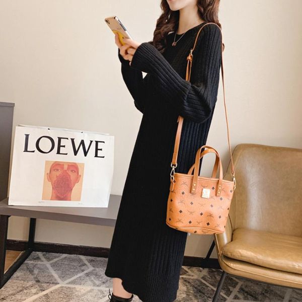 

casual dresses sweater dress women khaki black midi long sleeve slim o neck knitted, Black;gray