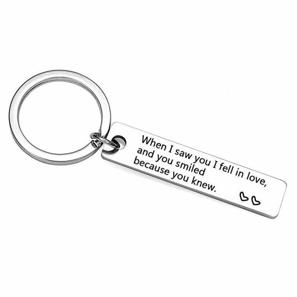

keychains engraved when i saw you fell in love creative small fresh confession gift for couple girlfriend boyfriend keyring, Silver