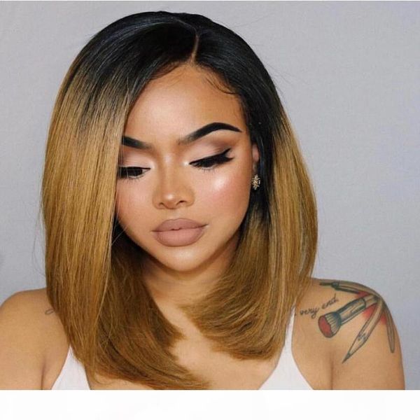 

180% deep part ombre glueless colored wigs straight brazilian bob short 1b 30 lace front human hair wigs pre plucked remy wigs, Black
