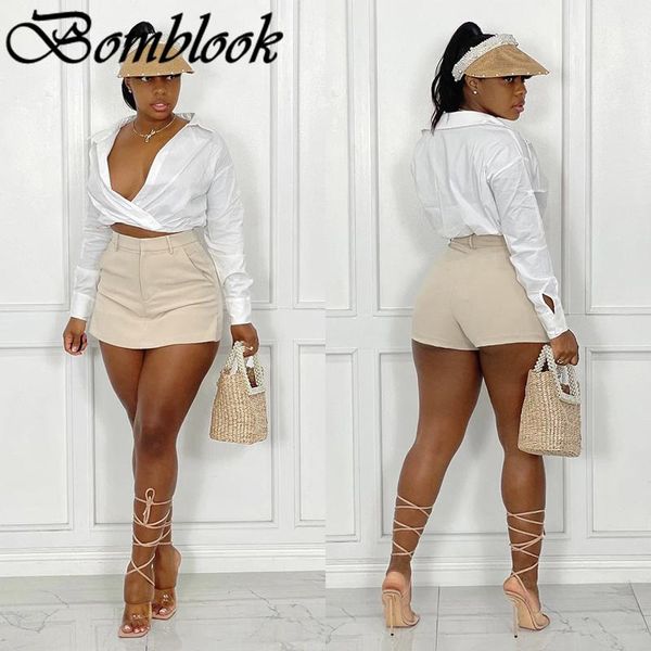 

women's shorts bomblook party club pantskirt summer 2021 solid button pocket female casual fashion streetwears, White;black