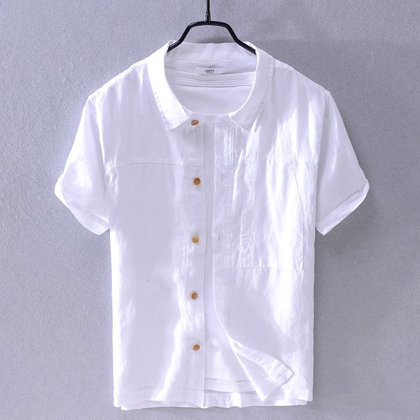 

2021 new summer fashion linen short-sleeved trend loose breathable shirt mens brand casual shirts for men camisa chemise 9dnp, White;black