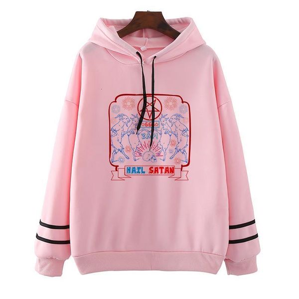 

women hoodies harajuku baphomet satan print pocket warm casual hoodies woman grim reaper loose solid female hooded sweatshirts, Black