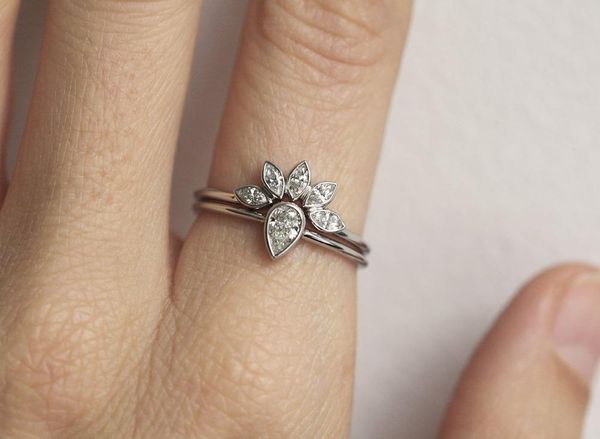 

wedding rings brand female crystal ring set luxury 925 silver water drop engagement vintage bridal for women, Slivery;golden
