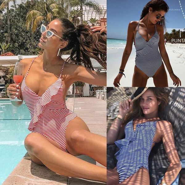

womens swimwears casual falbala panelled females bikinis summer womens designer bikinis spaghetti strap stripe print, White;black