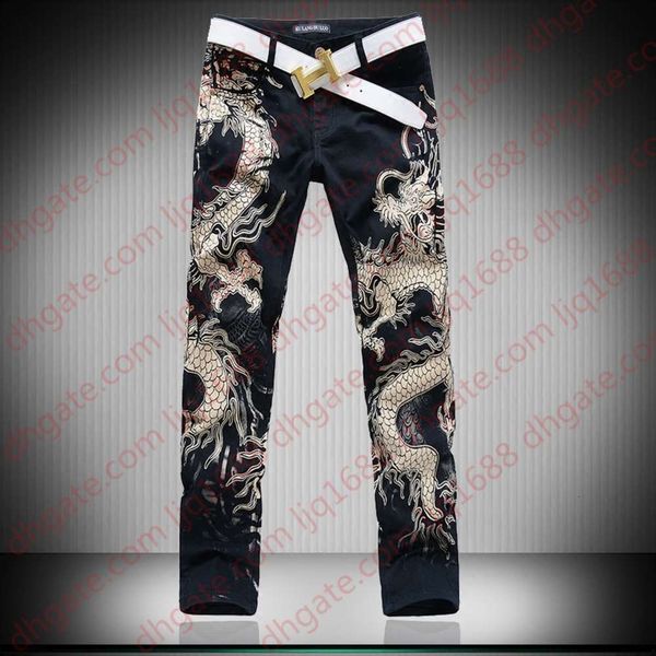 

3d wolf dragon leapord printed jeans men skinny jeans men black punk rock for mens stretch denim pants trousers, Blue
