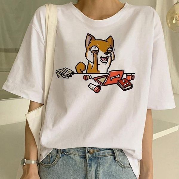 

harajuku cartoon dogs printed womens clothing streetwear kawaii t shirt cute tees korean plus size women tees, White