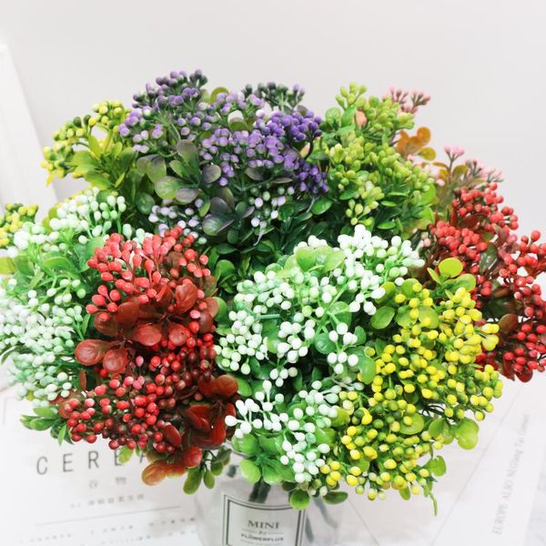

decorative flowers & wreaths 7 branches green artificial berry bouquet fruit plants mini leaf outdoor living room wedding decoration