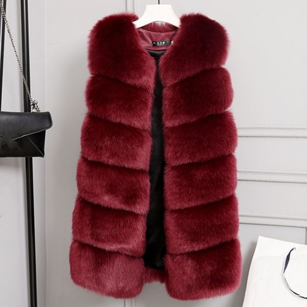 

winter thicken faux fur vest coat women solid sleeveless warm elegant coats female 2021 fashion ladies vests plus size 3xl 210222, Black