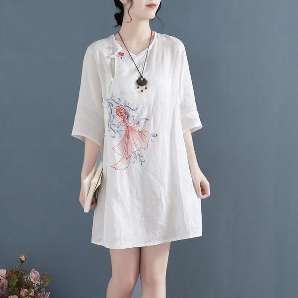 

casual dresses 2021 vintage dress embroidery o-neck three quarter sleeve female robe elegant spring autumn women, Black;gray