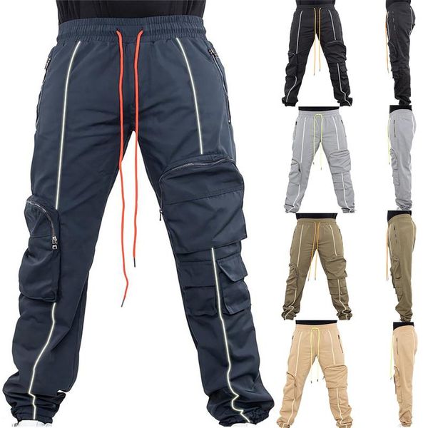 

men's pants 2021 mens fashion cargo loose streetwear trousers plus size male casual jogger pant sweatpants long pantalon, Black