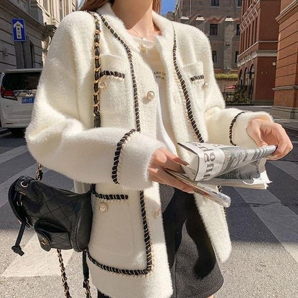 

women's jackets autumn winter waterproof mink exquisite single breasted jacket women small fragrance hit color o neck design coat, Black;brown