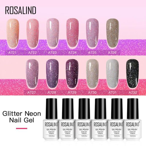 

nail gel rosalind glitter neon hybrid varnishes all for manicure polish semi permanent primer uv shiny art base, Red;pink