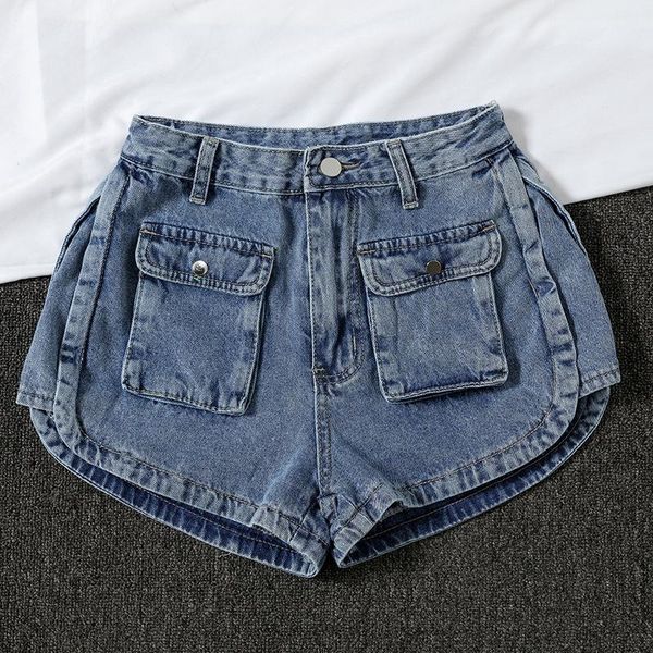 

women's shorts summer denim women washed bleached pockets furcal high waist female fashion wide leg jeans, White;black