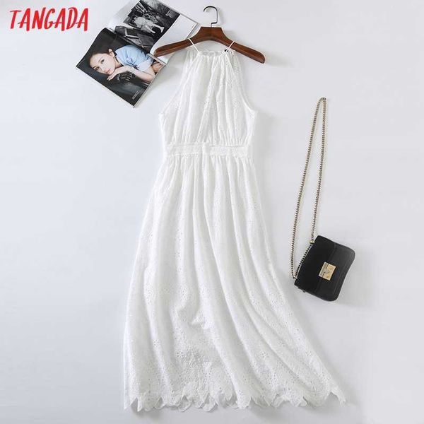 

tangada women embroidery romantic white tassel cotton halter dress sleeveless females summer dresses vestidos 6h50 210609, Black;gray