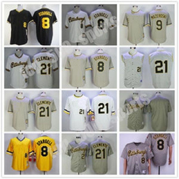 

wholesale men jersey 8 willie stargell 9 bill mazeroski #21 clemente black yellow grey white baseball jerseys, Blue;black