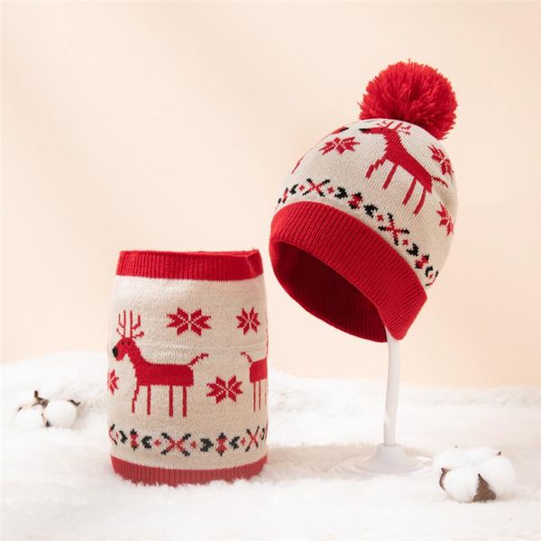 

caps & hats 2pcs baby hat scarf set deer knitted fur ball 2021 winter cap bonnet for boys girls kids beanie christmas gifts, Yellow