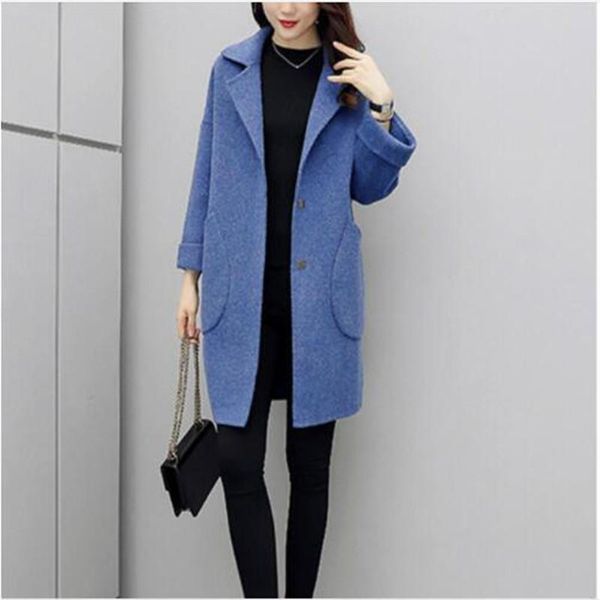 

women's trench coats women long woolen coat female autumn clothes blue, Tan;black