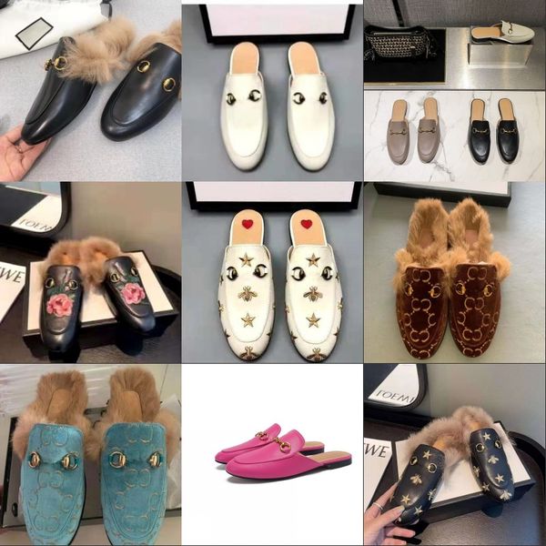 

mens slides loafers fur muller slippers with buckle genuine leather fashion princetown flats chain ladies casual shoes women sandal 2240 y2, Black