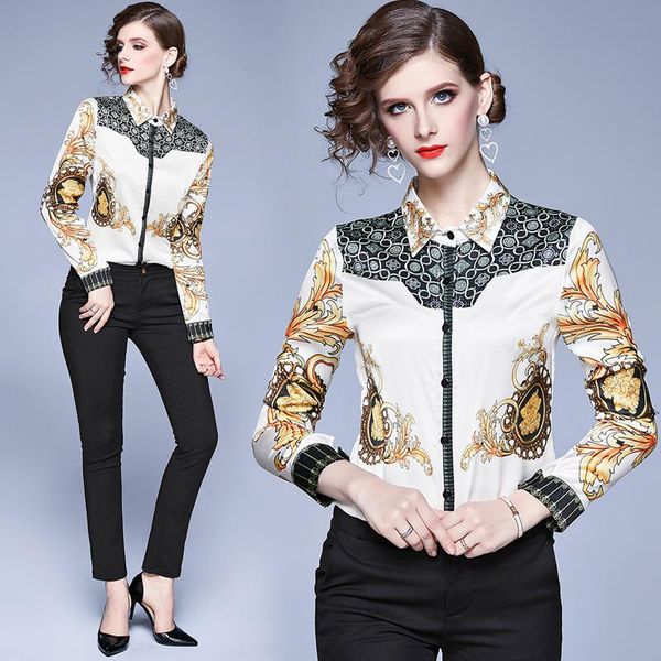 

women's blouses & shirts simgent office women fashion long sleeve turn down collar casual work printing woman sg003315, White
