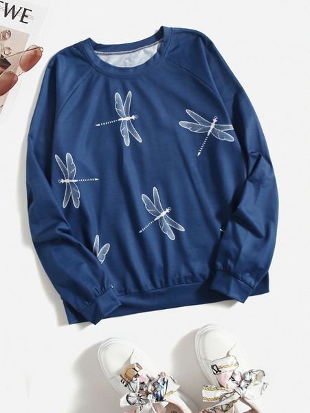 

emery rose dragonfly print raglan sleeve sweatshirt u52o#, White;black