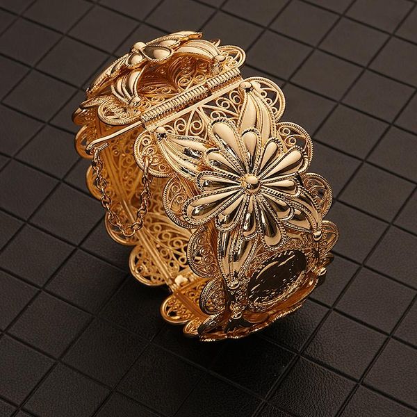 

bangle algerian metal flower bracelet women's cuff gold african ethnic wedding jewelry moroccan banquet presents for women, Black