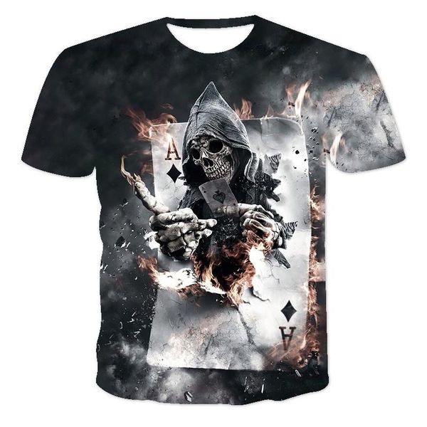 

men's t-shirts summer 3d horror death art skeleton t-shirt fashion round neck leisure long sleeve street shorts, White;black