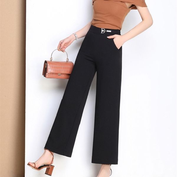 

2021 new fashioned women's broad-legged tall-waisted solid-colored temperament lady high-quality pants 01lc, Black;white
