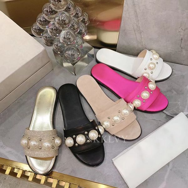 

70% off wholesale sandals flip-flops shoes slippers women summer flat heel sandals leisure vacation pearled decor shoes glittery mules flip, Black