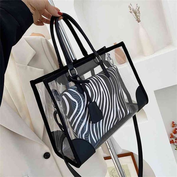

shell zebra pattern transparent large capacity hand women's 2021 new big tote single shoulder messenger bag