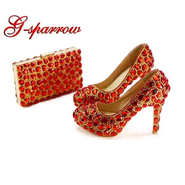 

red rhinestone wedding shoes with matching purse gorgeous woman ladies high heels beautiful mother of bride party shoes clutch, Black