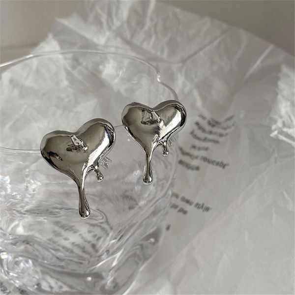 

stud fflacell 2021 fashion smooth metal cupid heart piercing arrow earrings for cool girl punk party personality jewelry gifts, Golden;silver
