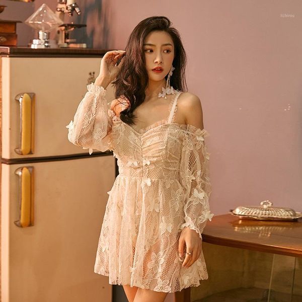 

style butterfly fairy ins conservative skirt slimming belly covering spa resort one-piece swimming suit women's swimwear, White;black