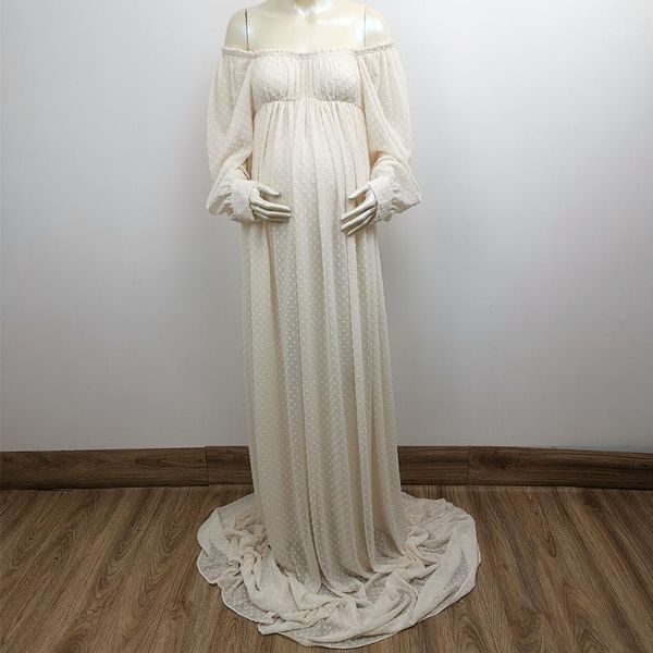 

maternity dresses maxi long off shoulder po shoot pregnancy chiffon gown baby shower costume for women pography props1, White