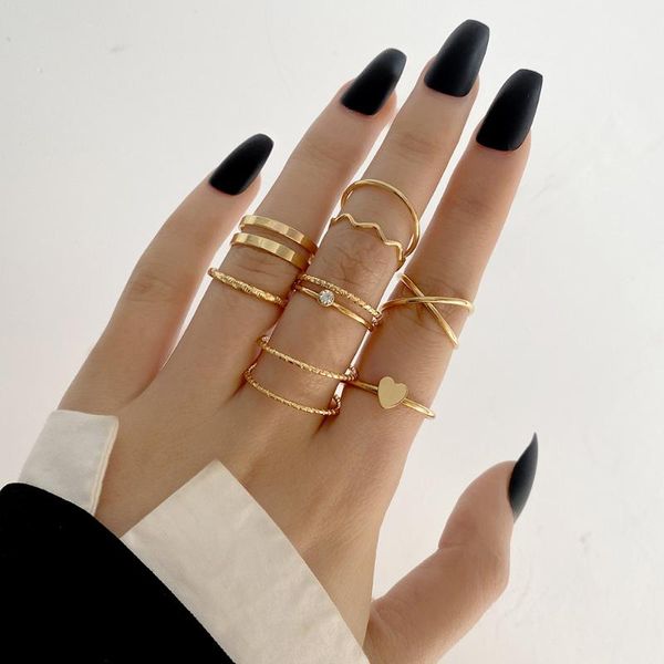 Anéis de cluster anel simples conjunto criativo retro amor cristal 9 peça cruz geométrica boho mulheres jóias por atacado