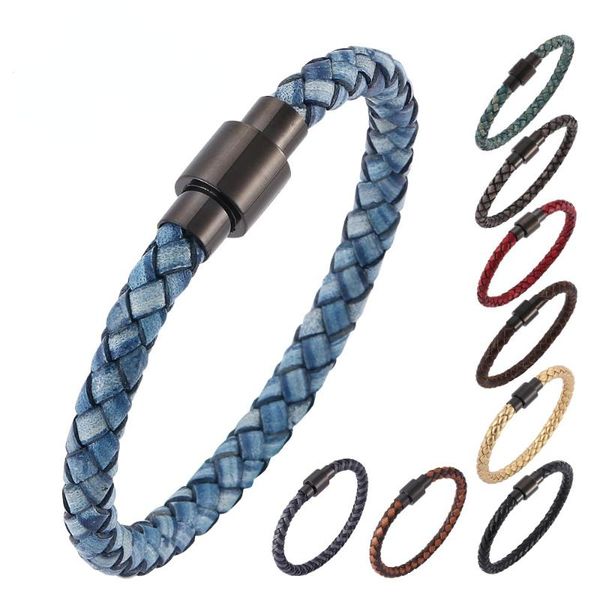

charm bracelets men's leather cord braided bracelet, couple bracelet stainless steel gift, Golden;silver