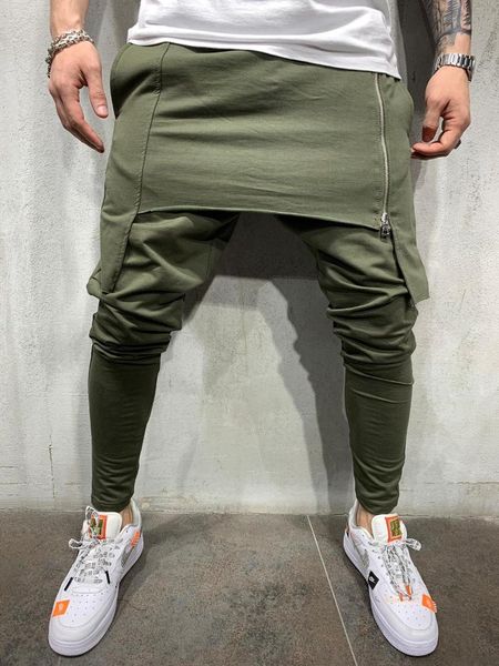 

men's pants casual trousers cotton personality design solid color slim hip-hop feet 2021 spring and autumn street clothing, Black