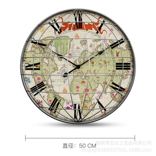 

personalized custom earth wall clock retro creative mute iron living room clocks