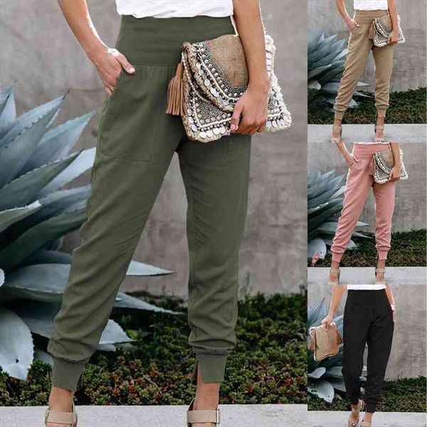 

autumn winter attractive solid color elastic waist pants lady autumn pants solid color for office, Black;white