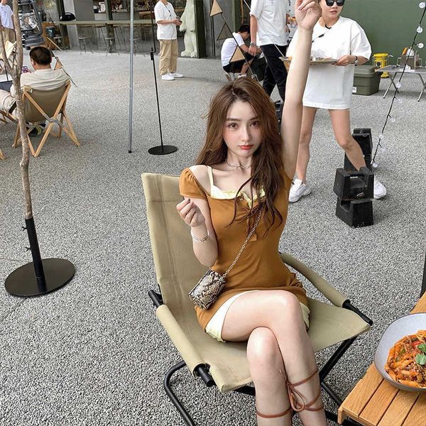 

skirt folding / 2021 summer two piece real sling drs slim casual short straight hair, Black