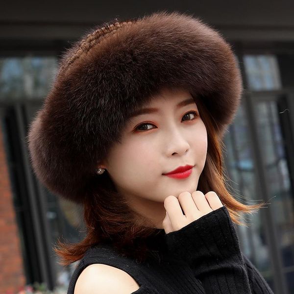 

berets genuine real natural knitted hat cap women hand made knit fashion warm winter headgear, Blue;gray