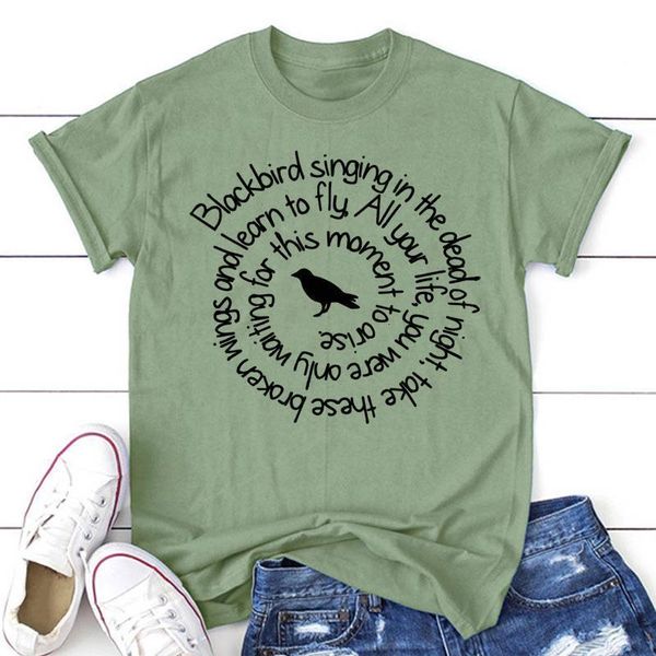 

blackbird singing in the dead of night t-shirts trendy graphic hippie aesthetic cotton tee grunge tumblr summer slogan, White
