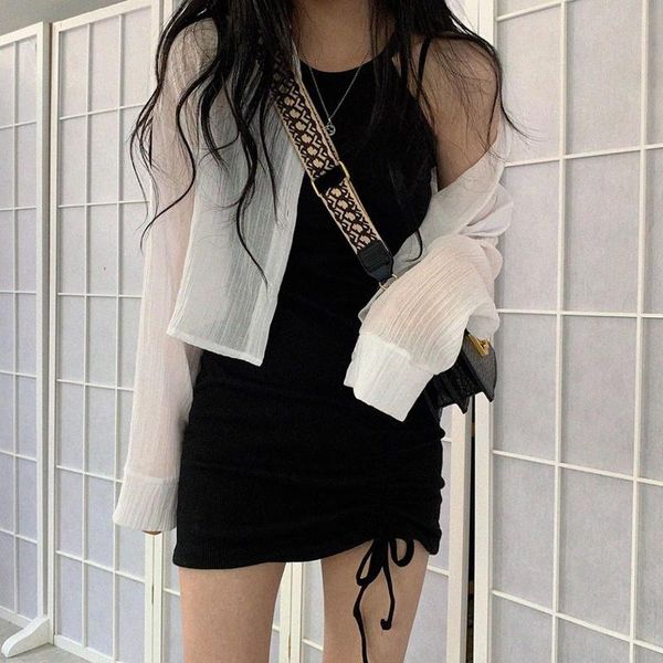 

casual dresses sleeveless dress women black shirring girls summer slim fashion n party mini club harajuku vestidos, Black;gray