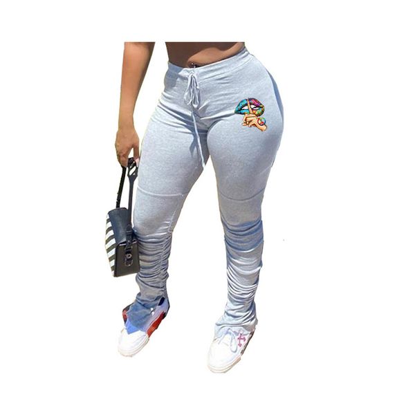 

2021 new solid-color cartoon lip print stacked leggings with pockets women trousers autumn european and american selling g8iw, Black;white